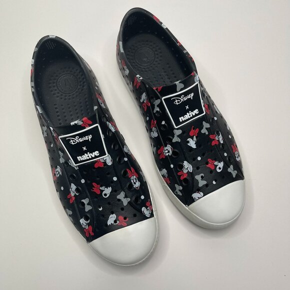 Disney Black Native‎ X Minnie Mouse Rubber Shoes Womens 8/Mens 6 - Picture 1 of 8